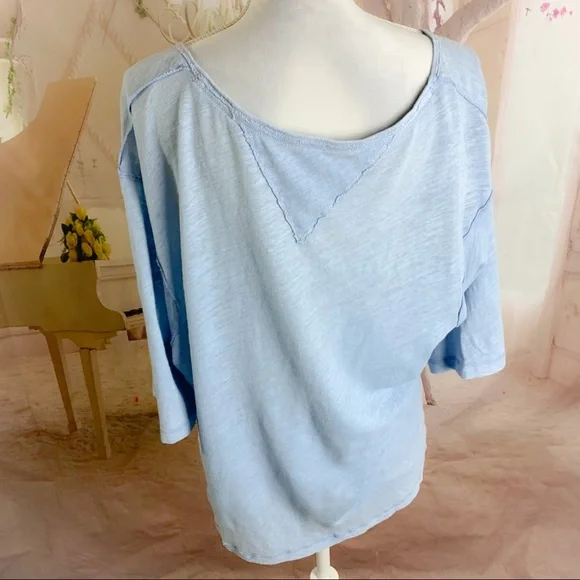 NEW Free People Clouds Sky Linen Tee in Soft blue - Picture 8 of 11